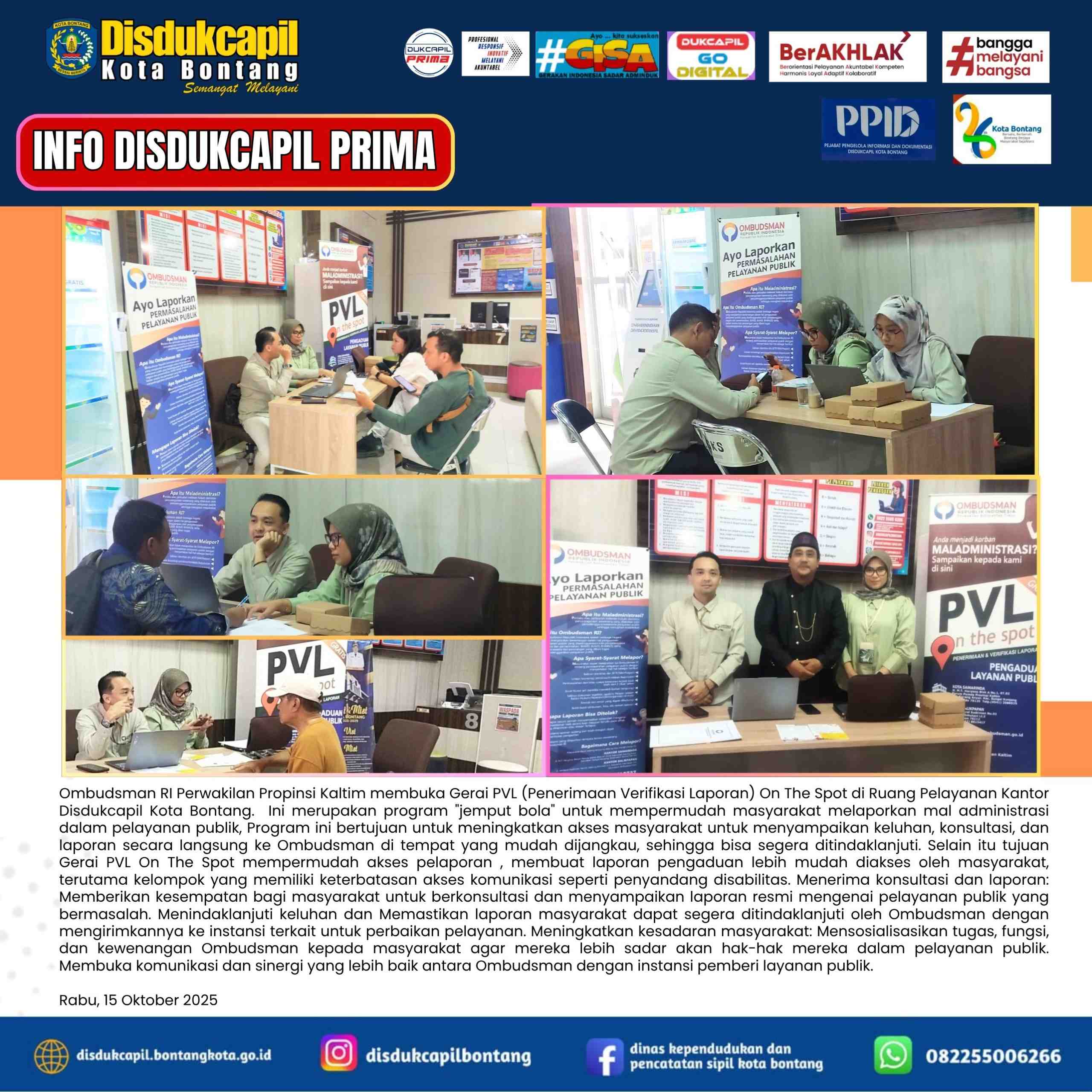Ombudsman Hadir di Disdukcapil Bontang, Dekatkan Layanan Pengaduan Lewat Gerai PVL On The Spot
